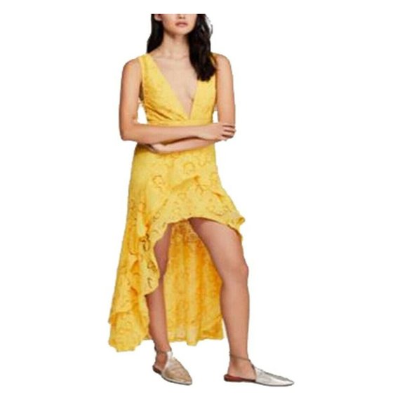 Yellow Floral Embroidered V-Neck Dress - Size 2 - Picture 1 of 1